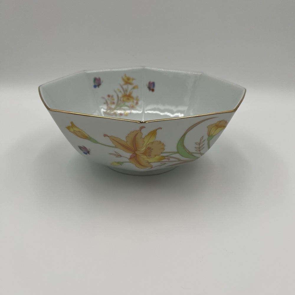 Shaddy Fine China Japan Octagonal Bowl‎ Floral Butterfly Gold Rimmed